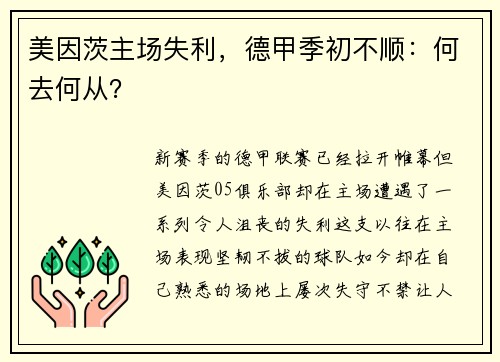 美因茨主场失利，德甲季初不顺：何去何从？